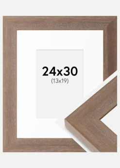 Ramme Juno Grå 24x30 cm - Passepartout Hvid 14x20 cm
