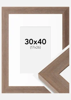 Ramme Juno Grå 30x40 cm - Passepartout Hvid 18x27 cm