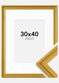 Ramme Lattice Guld 30x40 cm - Passepartout Hvid 20x28 cm