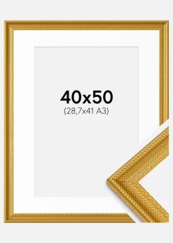 Ramme Lattice Guld 40x50 cm - Passepartout Hvid 29,7x42 cm