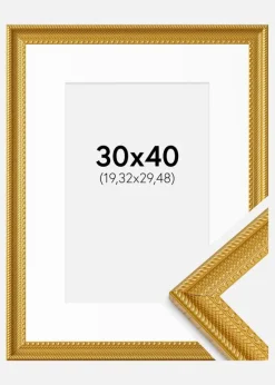 Ramme Lattice Guld 30x40 cm - Passepartout Hvid 8x12 inches