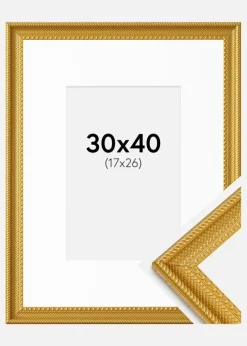 Ramme Lattice Guld 30x40 cm - Passepartout Hvid 18x27 cm