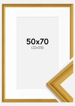 Ramme Lattice Guld 50x70 cm - Passepartout Hvid 33x56 cm