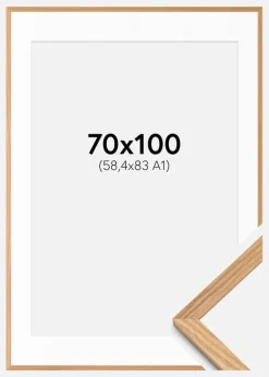 Ramme Massiv Eg 70x100 cm - Passepartout Hvid 59,4x84 cm