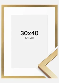 Ramme Minerva Guld 30x40 cm - Passepartout Hvid 22x32 cm