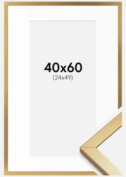 Ramme Minerva Guld 40x60 cm - Passepartout Hvid 25x50 cm