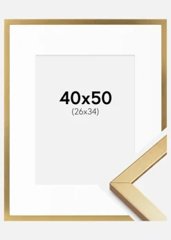 Ramme Minerva Guld 40x50 cm - Passepartout Hvid 27x35 cm