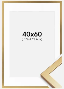 Ramme Minerva Guld 40x60 cm - Passepartout Hvid 32,9x48,3 cm