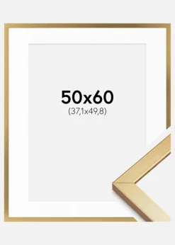 Ramme Minerva Guld 50x60 cm - Passepartout Hvid 15x20 inches