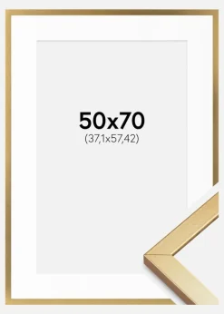 Ramme Minerva Guld 50x70 cm - Passepartout Hvid 15x23 inches