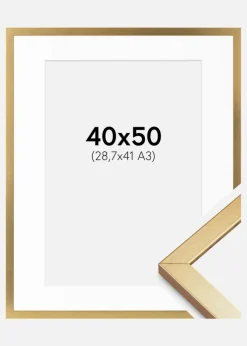 Ramme Minerva Guld 40x50 cm - Passepartout Hvid 29,7x42 cm