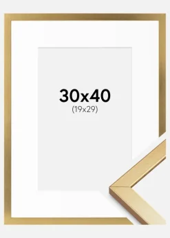 Ramme Minerva Guld 30x40 cm - Passepartout Hvid 20x30 cm