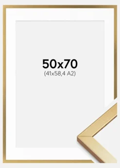 Ramme Minerva Guld 50x70 cm - Passepartout Hvid 42x59,4 cm