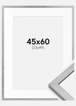 Ramme Minerva Sølv 45x60 cm - Passepartout Hvid 34x50 cm