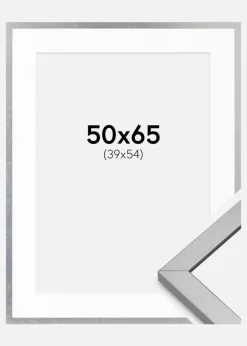 Ramme Minerva Sølv 50x65 cm - Passepartout Hvid 40x55 cm