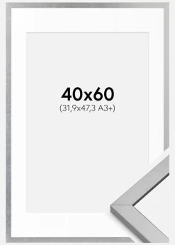 Ramme Minerva Sølv 40x60 cm - Passepartout Hvid 32,9x48,3 cm