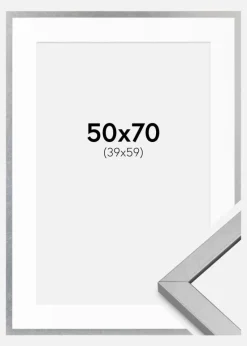 Ramme Minerva Sølv 50x70 cm - Passepartout Hvid 40x60 cm