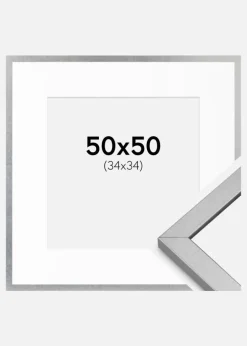Ramme Minerva Sølv 50x50 cm - Passepartout Hvid 35x35 cm