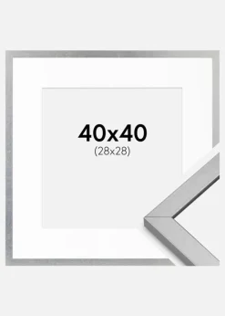 Ramme Minerva Sølv 40x40 cm - Passepartout Hvid 29x29 cm