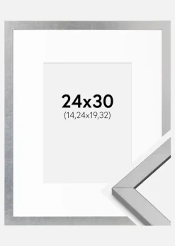 Ramme Minerva Sølv 24x30 cm - Passepartout Hvid 6x8 inches