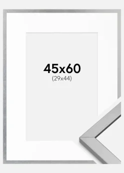 Ramme Minerva Sølv 45x60 cm - Passepartout Hvid 30x45 cm