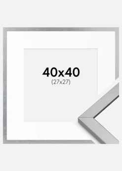 Ramme Minerva Sølv 40x40 cm - Passepartout Hvid 28x28 cm