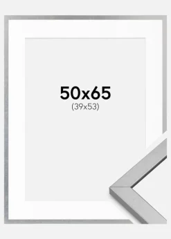 Ramme Minerva Sølv 50x65 cm - Passepartout Hvid 40x54 cm