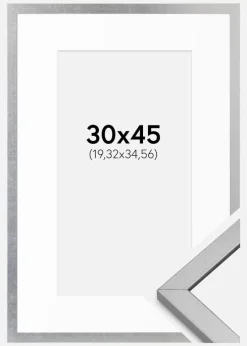 Ramme Minerva Sølv 30x45 cm - Passepartout Hvid 8x14 inches