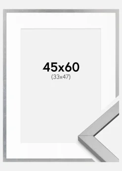 Ramme Minerva Sølv 45x60 cm - Passepartout Hvid 34x48 cm