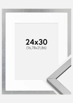 Ramme Minerva Sølv 24x30 cm - Passepartout Hvid 7x9 inches