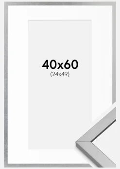 Ramme Minerva Sølv 40x60 cm - Passepartout Hvid 25x50 cm