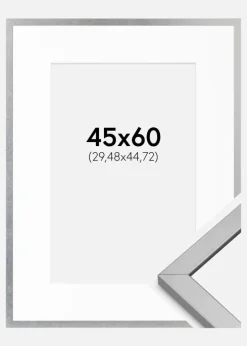 Ramme Minerva Sølv 45x60 cm - Passepartout Hvid 12x18 inches