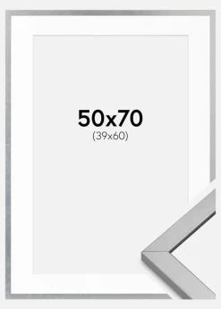 Ramme Minerva Sølv 50x70 cm - Passepartout Hvid 40x61 cm