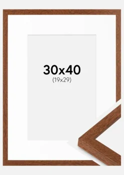 Ramme Modern varmt Brun 30x40 cm - Passepartout Hvid 20x30 cm