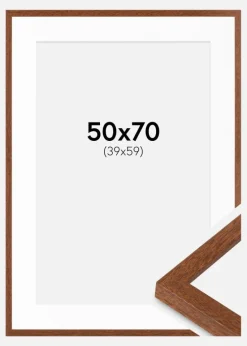 Ramme Modern varmt Brun 50x70 cm - Passepartout Hvid 40x60 cm