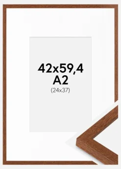Ramme Modern varmt Brun 42x59 cm - Passepartout Hvid 25x38 cm