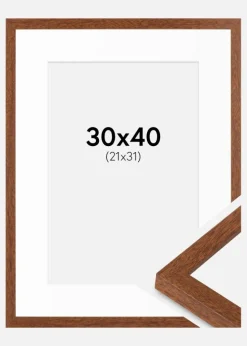 Ramme Modern varmt Brun 30x40 cm - Passepartout Hvid 22x32 cm