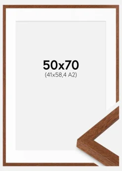Ramme Modern varmt Brun 50x70 cm - Passepartout Hvid 42x59,4 cm