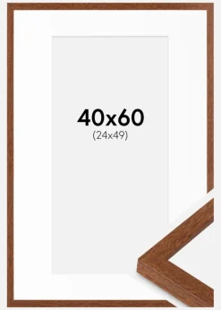 Ramme Modern varmt Brun 40x60 cm - Passepartout Hvid 25x50 cm