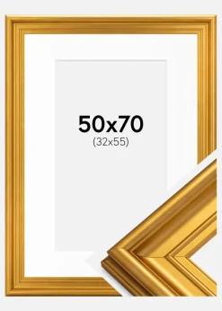 Ramme Mora Premium Guld 50x70 cm - Passepartout Hvid 33x56 cm