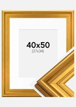 Ramme Mora Premium Guld 40x50 cm - Passepartout Hvid 28x35 cm