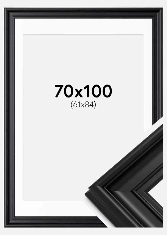 Ramme Mora Premium Sort 70x100 cm - Passepartout Hvid 62x85 cm