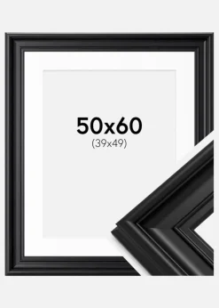 Ramme Mora Premium Sort 50x60 cm - Passepartout Hvid 40x50 cm