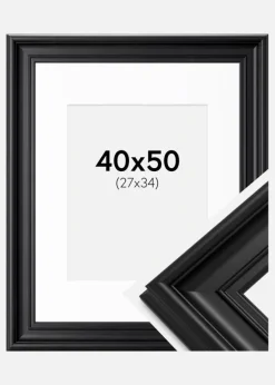 Ramme Mora Premium Sort 40x50 cm - Passepartout Hvid 28x35 cm