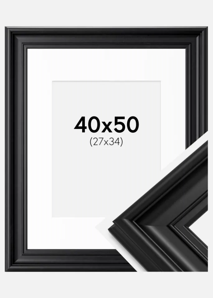 Ramme Mora Premium Sort 40x50 cm - Passepartout Hvid 28x35 cm