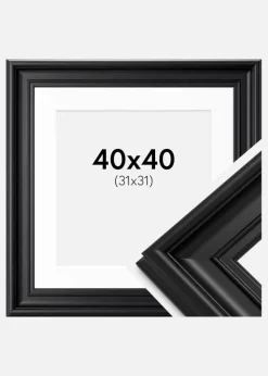 Ramme Mora Premium Sort 40x40 cm - Passepartout Hvid 32x32 cm