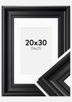 Ramme Mora Premium Sort 20x30 cm - Passepartout Hvid 15x22 cm