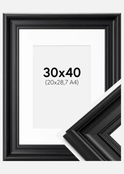 Ramme Mora Premium Sort 30x40 cm - Passepartout Hvid 21x29,7 cm (A4)