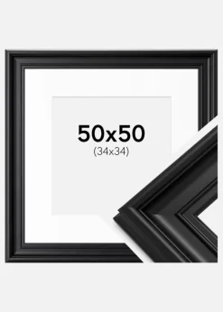 Ramme Mora Premium Sort 50x50 cm - Passepartout Hvid 35x35 cm