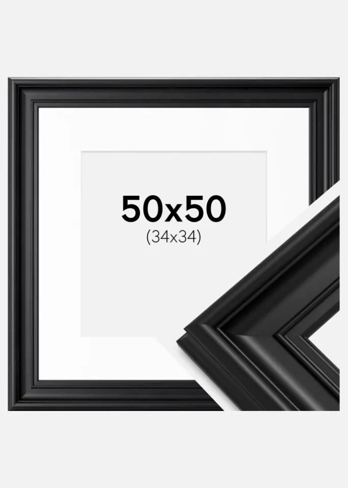Ramme Mora Premium Sort 50x50 cm - Passepartout Hvid 35x35 cm